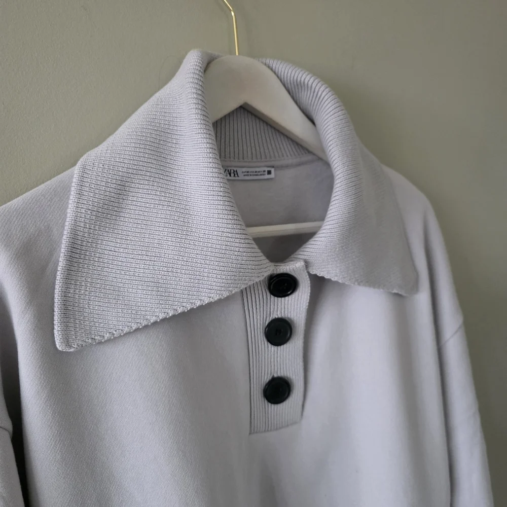 NWOT Zara M 90s Modern Preppy Elevated Loungewear Normcore Collar Knit Sweater - Picture 8 of 15